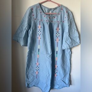 Girls Boho Denim Dress with Aztec pattern